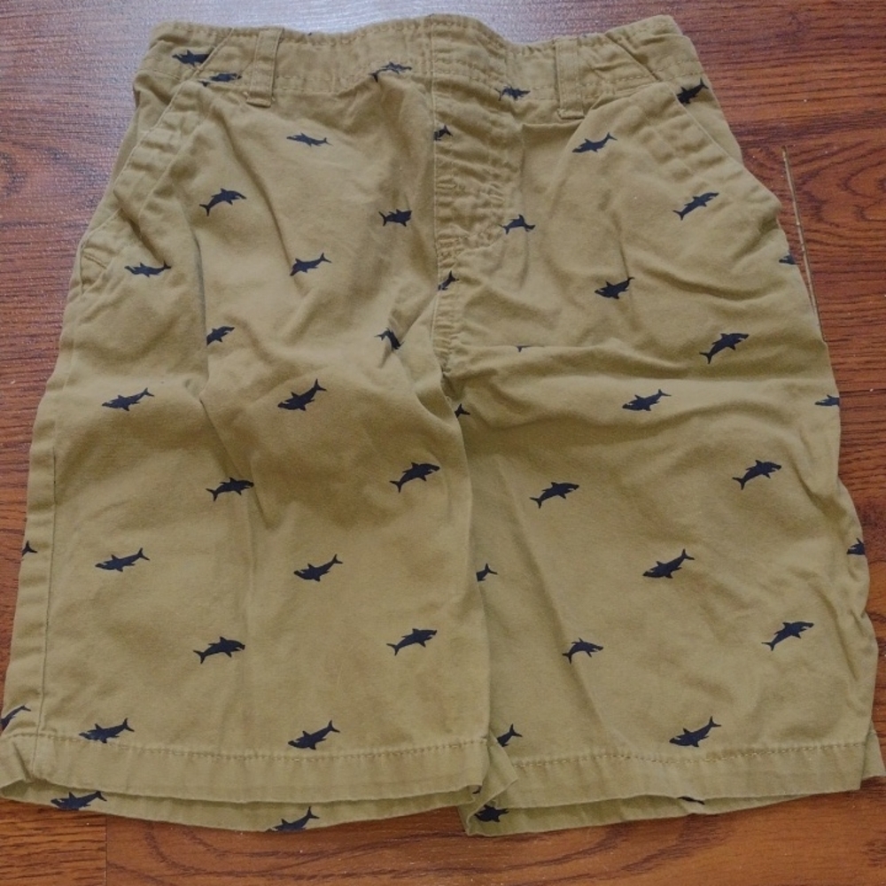 3/$15 Garanimals Tan Shorts with Navy Shark Print
